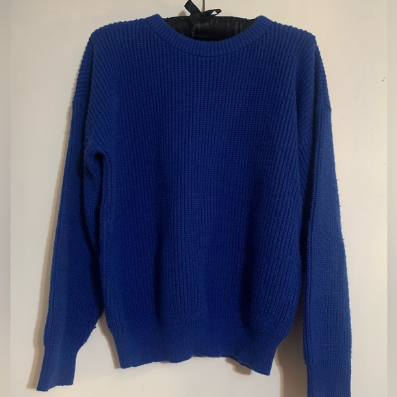 Vintage Solid Royal Blue Classic Crew Neck Knit Sweater - Picture 1 of 4